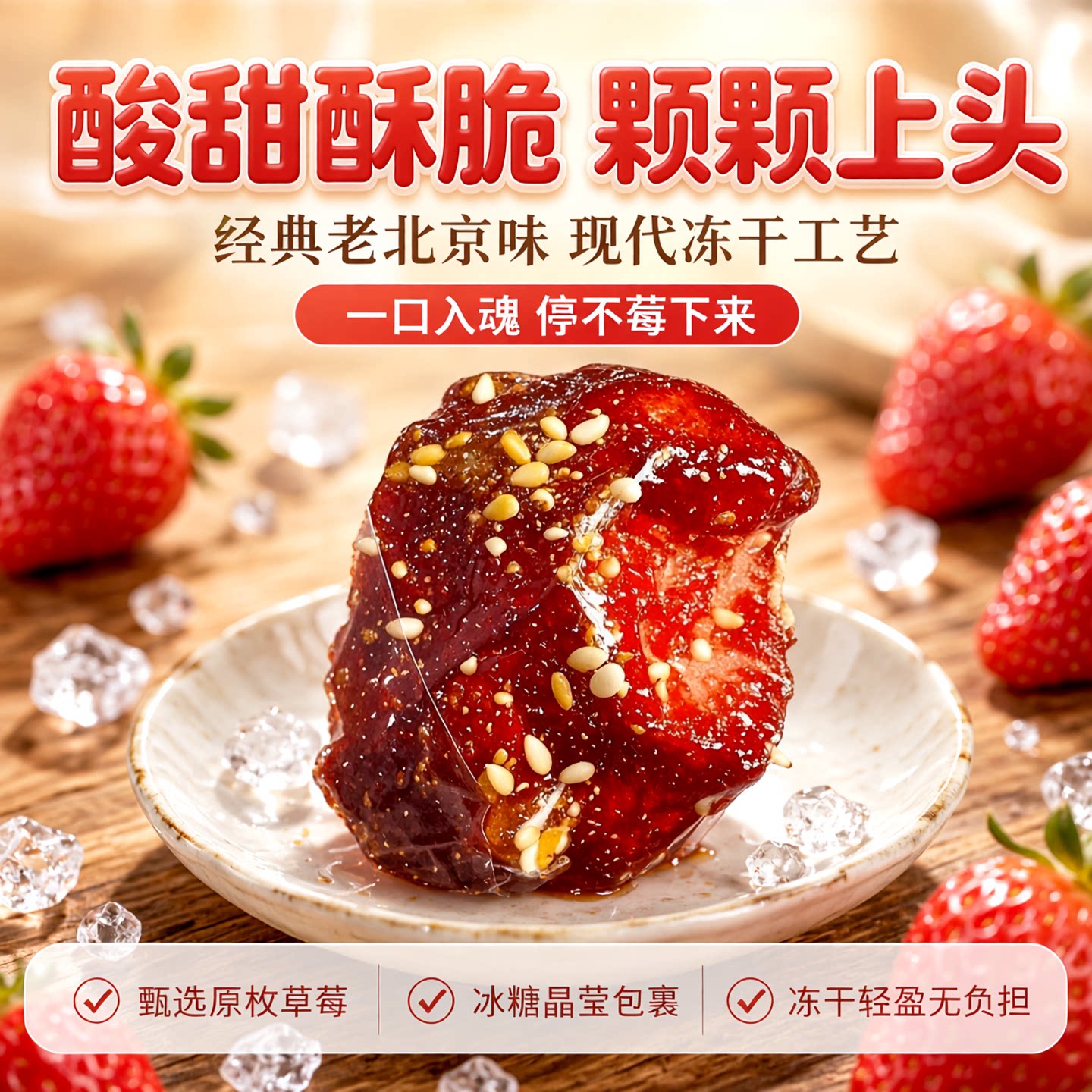 巨好吃莲木叙老北京冰糖草莓葫芦山楂无核冻干糖葫芦休闲零食果脯