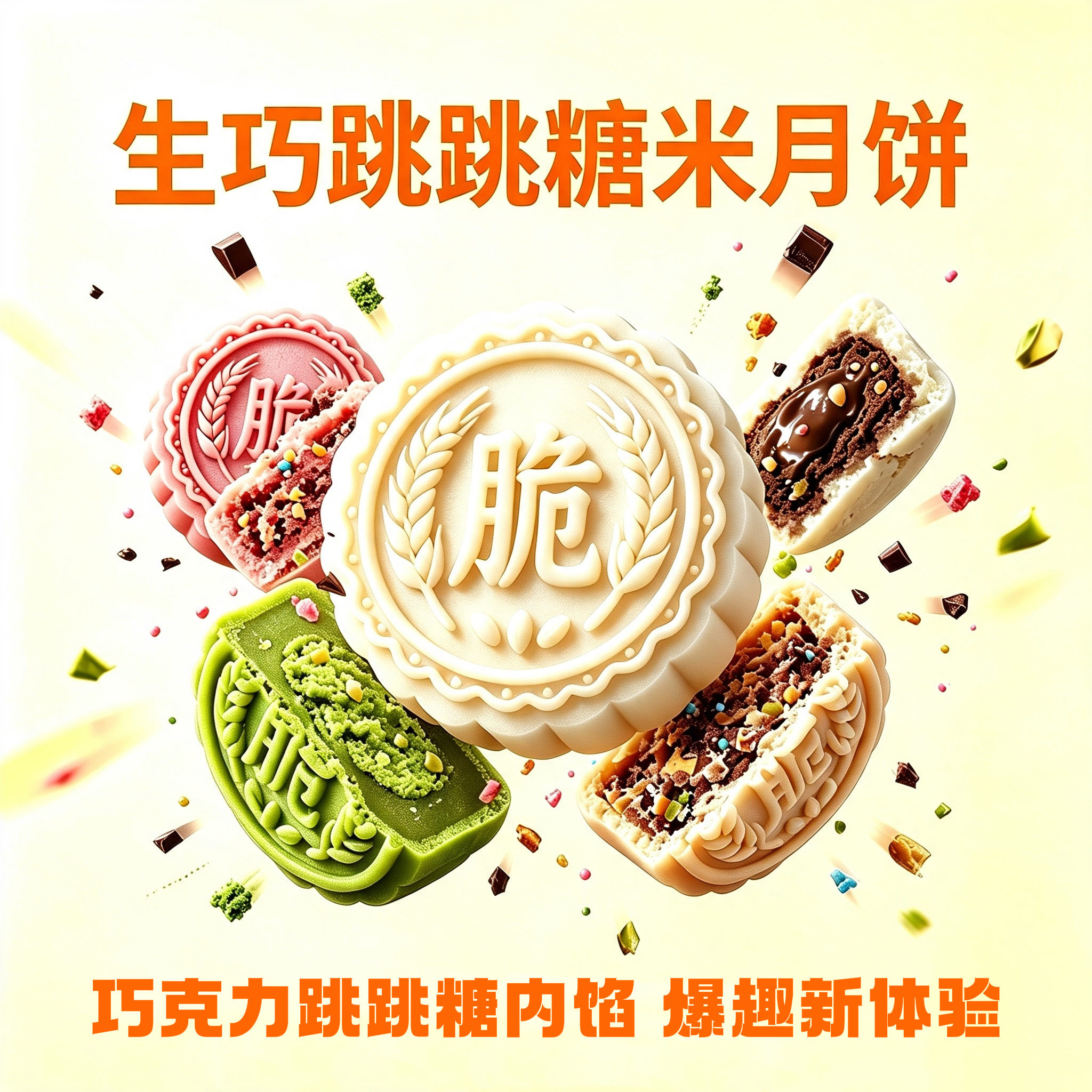 巧克力流心跳跳糖米月饼中秋节日创意点心新中式糕点米糕休闲零食