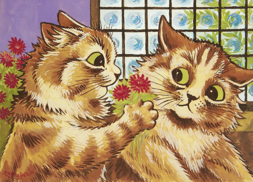 M184【英国】路易斯·温（Louis Wain）猫狗题材绘画油画图片图库