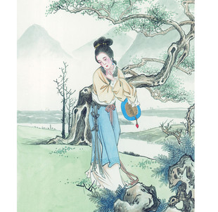 HQ585嫦娥红楼梦人物水彩国画高清图片电子图库美术临摹资源素材