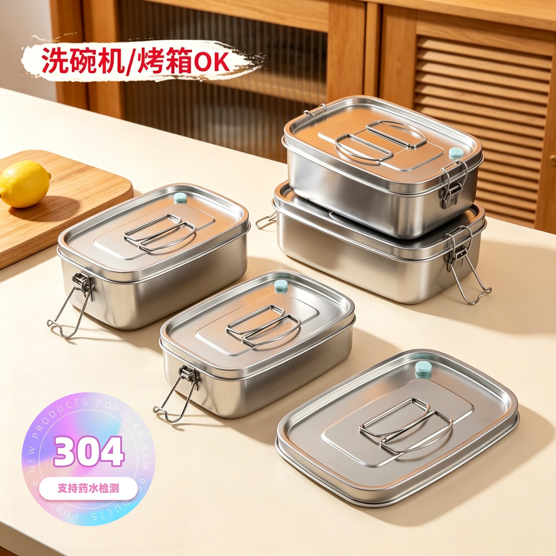 蒸饭盒304不锈钢方形带盖