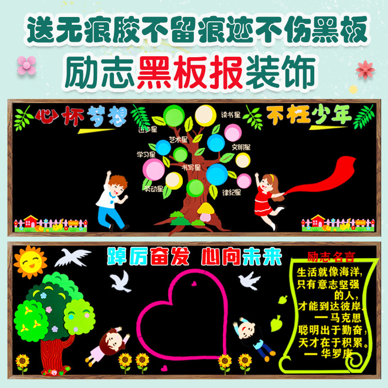 新学期励志奋斗主题黑板报装饰班级文化墙贴教室布置中小学