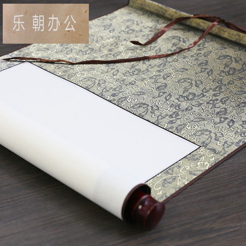 仿古宣纸空白卷轴挂轴横轴横幅画轴书法专用纸国画作品纸全绫精装裱空白纸创作四尺半生半熟宣纸卷轴订制