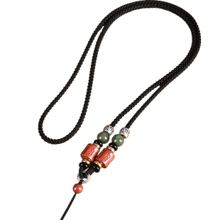 925银朱砂吊坠挂绳六字真言手编绳翡翠玉石挂件绳男女玛瑙挂脖绳