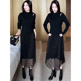 ROUMIKL时尚针织连衣裙女2025秋冬新款洋气显瘦中长款配大衣打底