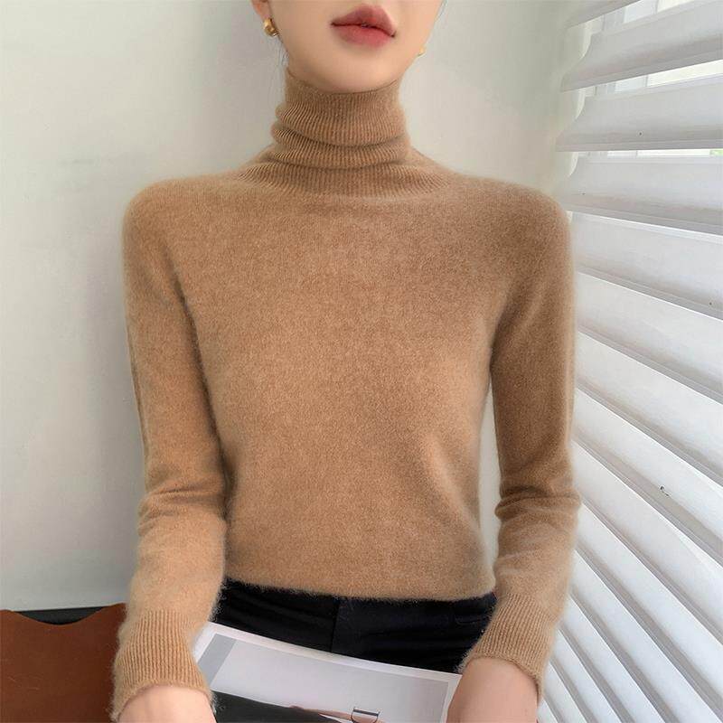 ROUMIKL新款高翻领一线成衣针织毛衣女宽松简约纯色保暖毛衫休闲
