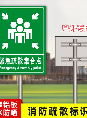 应急避难场所疏散指示标志牌地贴学校酒店工厂紧急集合点提示牌地面逃生安全通道警示标牌立式消防标识牌定制
