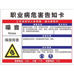 职业病危害告知卡噪声噪音粉尘高温油漆盐酸机械伤害有限空间周知卡危险废物化学品安全标识牌PVC塑料板定制