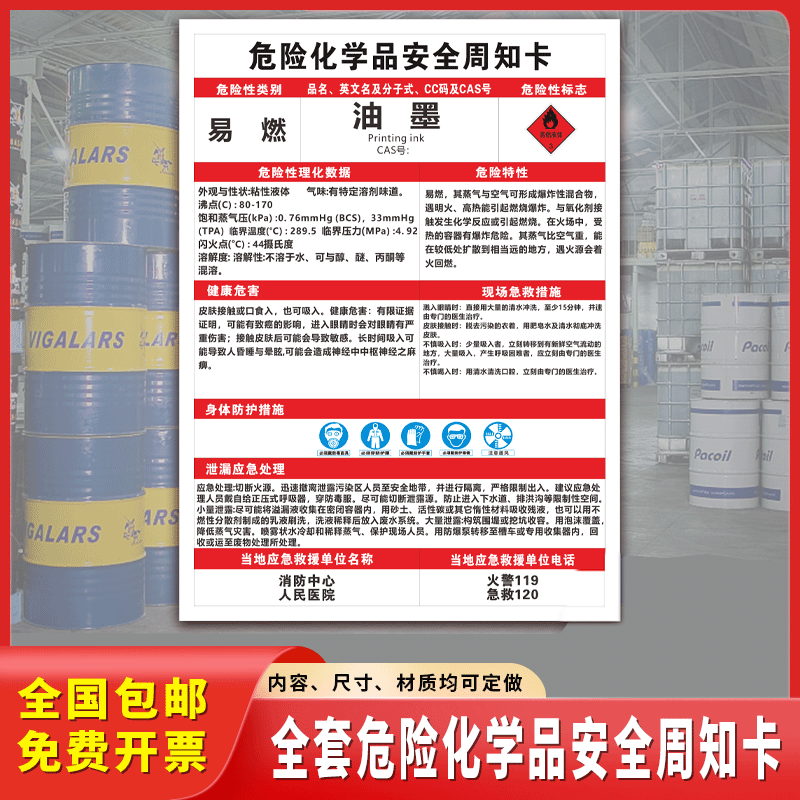 油墨危险化学品周知卡易燃腐蚀