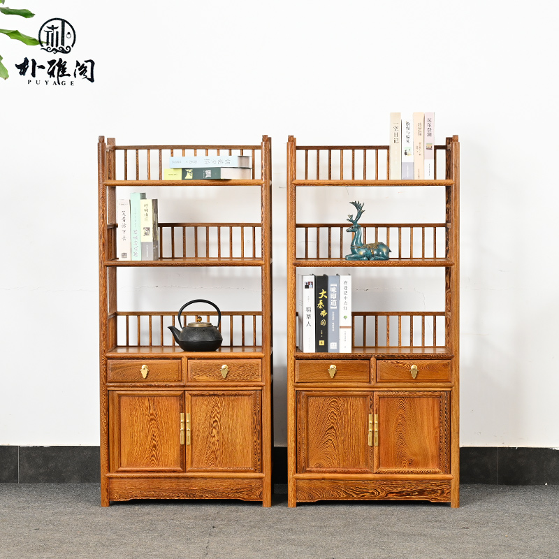红木家具鸡翅木中式置物架书架书柜实木展示柜书橱古典仿古茶叶架