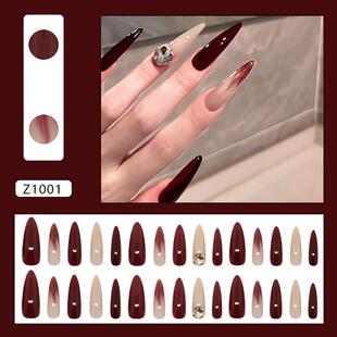 24pcs Short Almond Press on Nails 3D Flower Butterfly Fake N