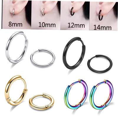 New Simple Stainless Steel Small Hoop Earrings for Women Men