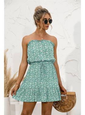 2022 Sexy floral dress wipe a bosom 性感抹胸碎花连衣短裙