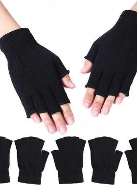 1Pair Unisex Black Half Finger Fingerless Gloves for Women a