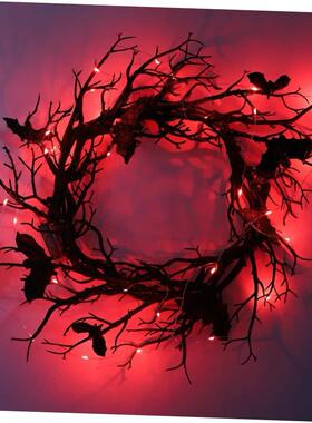 Halloween Wreath Bat Black Branch Wreaths With Red LED Light