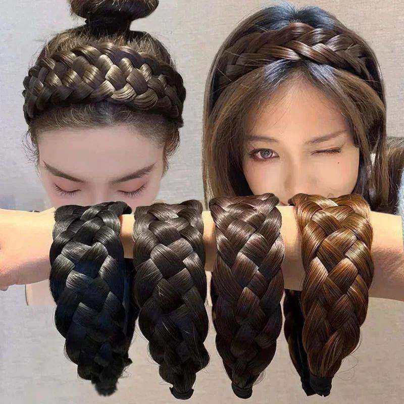 Wig Braided Headbands for Women Fishbone Wide Twist Hairband