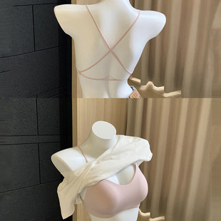 细肩带无痕内衣女夏季薄款凉感交叉美背吊带文胸一体背心2025新款