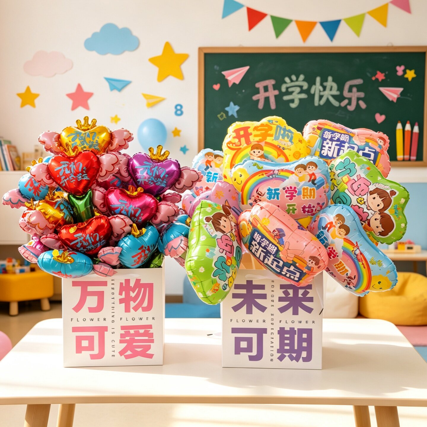 开学季铝膜气球花束仪式感儿童幼儿园小礼物装饰用品我们开学啦