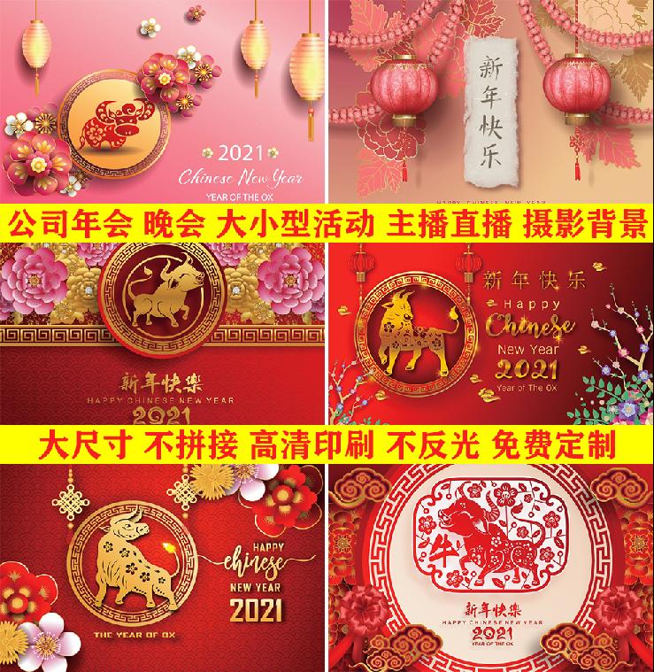 摄影背景2021年新牛年春节晚会公司大尺寸全家福网红主播幕布道具