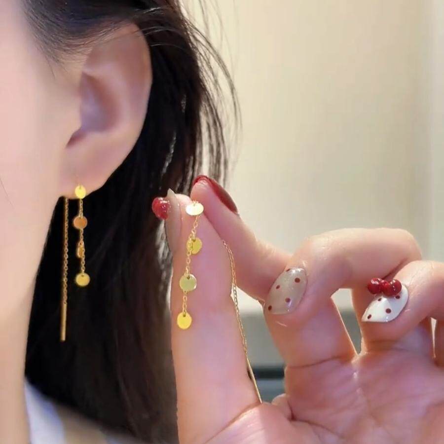 小众设计感金色圆片长款流苏耳线气质高级感百搭耳环轻奢时尚耳饰