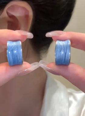 s925银针耳饰蓝色滴釉耳环女小众设计感耳钉2025新款爆款耳饰