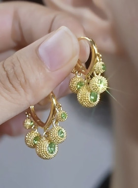 绿色锆石五福临门榴莲耳环女时尚轻奢百搭耳扣个性时尚高级感耳饰