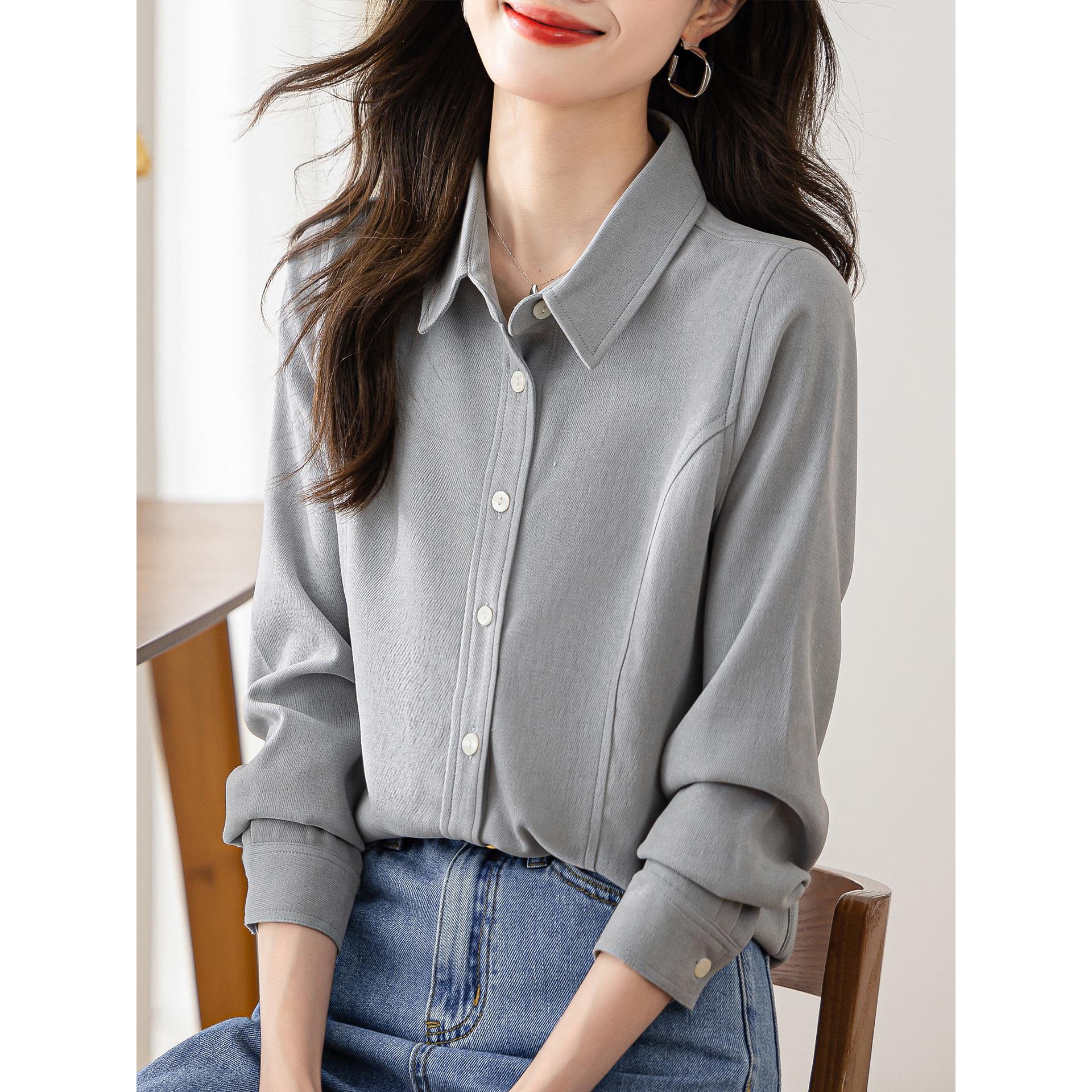 ROUMIKL高级感加厚磨毛长袖衬衫女秋冬百搭叠穿衬衣外套气质显瘦