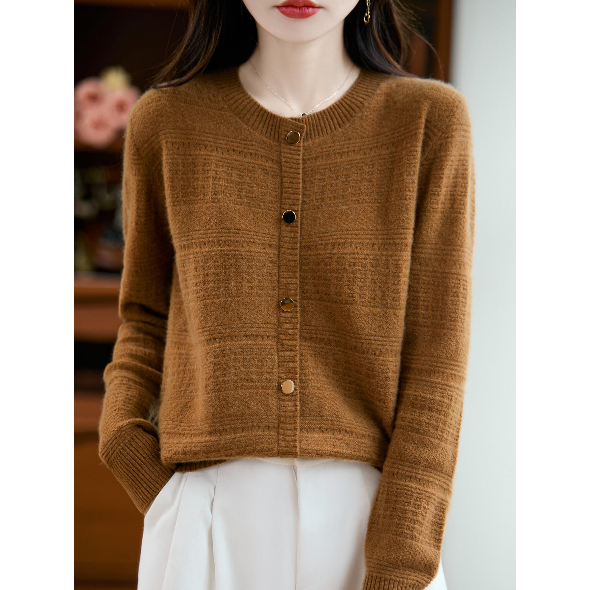 ROUMIKL法式拼色miu系针织开衫女假开衫圆领纯毛衣2025秋冬保暖上