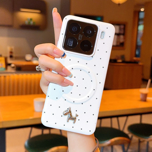 适用小米15手机壳xiaomi14pro新款金属银ins立体小马波点素皮15spro带磁吸24129PN74C全包防摔后壳2410DPN6CC