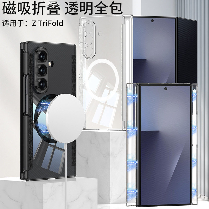 适用三星Galaxy Z TriFold折叠屏三折叠手机壳ZTriFold左右双边双中轴全包铰链车载磁吸无线充电透明PC硬外壳