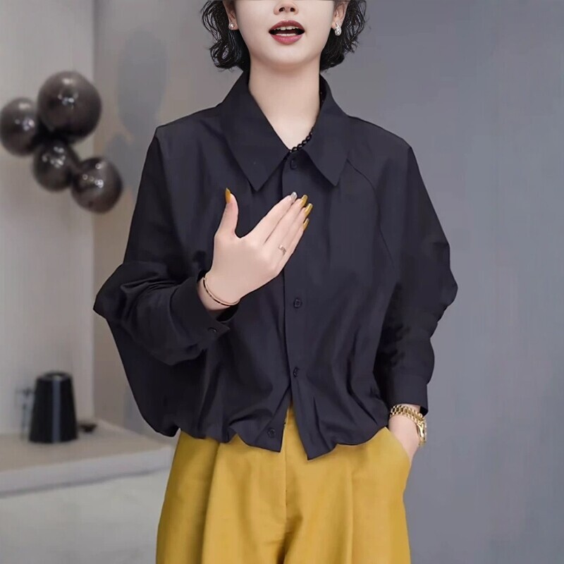 日系CherryKoko黑色衬衫女款2026年新款春季设计感高级显瘦内搭叠