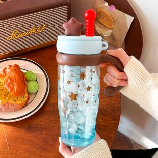 2026新款 水杯女生高颜值吨吨塑料杯夏日大容量办公带手柄吸管杯子