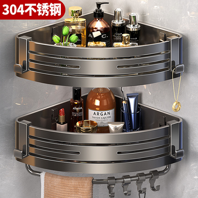 新款化妆室浴室置物架304不锈钢加大号三角架免打孔拐角放沐浴露