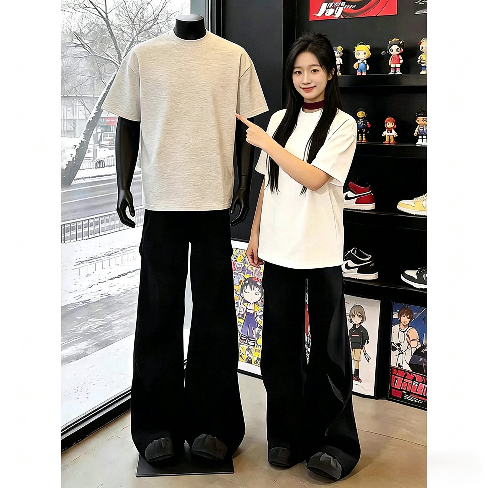 【情侣款】美式正肩纯色t恤男女夏小领口高级感百搭纯棉短袖上衣