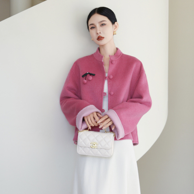 双面羊绒大衣女中长款立领宽松