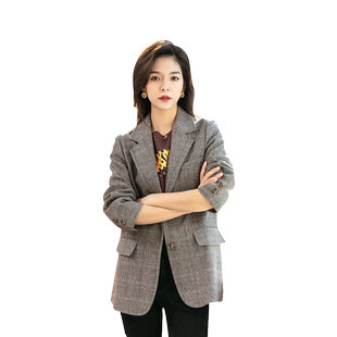 格子羊毛呢西装外套女短款新款韩版呢子大衣春秋款款小个子
