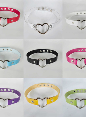 简约原宿爱心坠皮革项圈女锁骨链项链pu皮软妹少女脖环颈链饰品