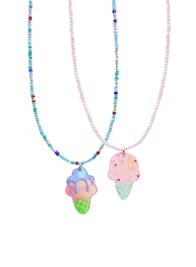 韩国冰淇淋夏季项链小女孩公主可爱卡通锁骨链彩色串珠配饰潮