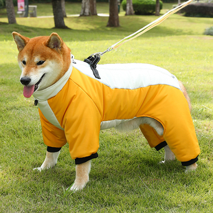 狗狗衣服冬季中大型犬加厚柴犬四脚衣保暖羽绒棉服棉衣牵引绳冬装