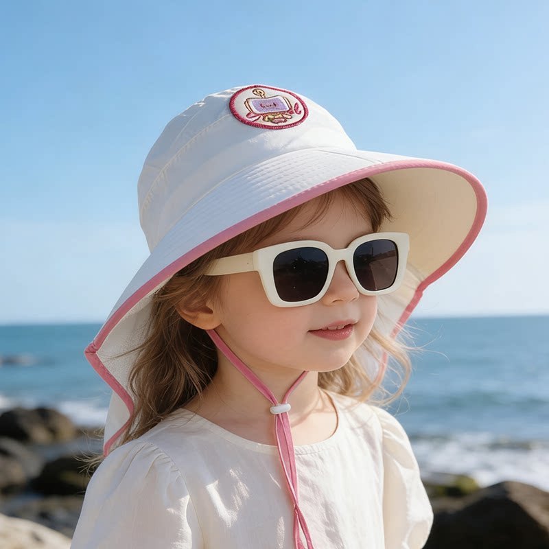 快乐校园夏季披肩帽男女宝宝遮太阳帽子婴幼儿童防晒帽子大檐帽子