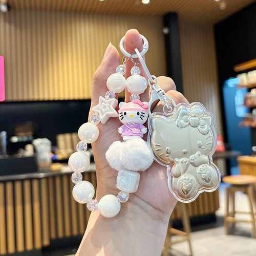 黄色KT猫钥匙扣卡通hellokitty串珠挂件手机包包女挂饰创意小金人