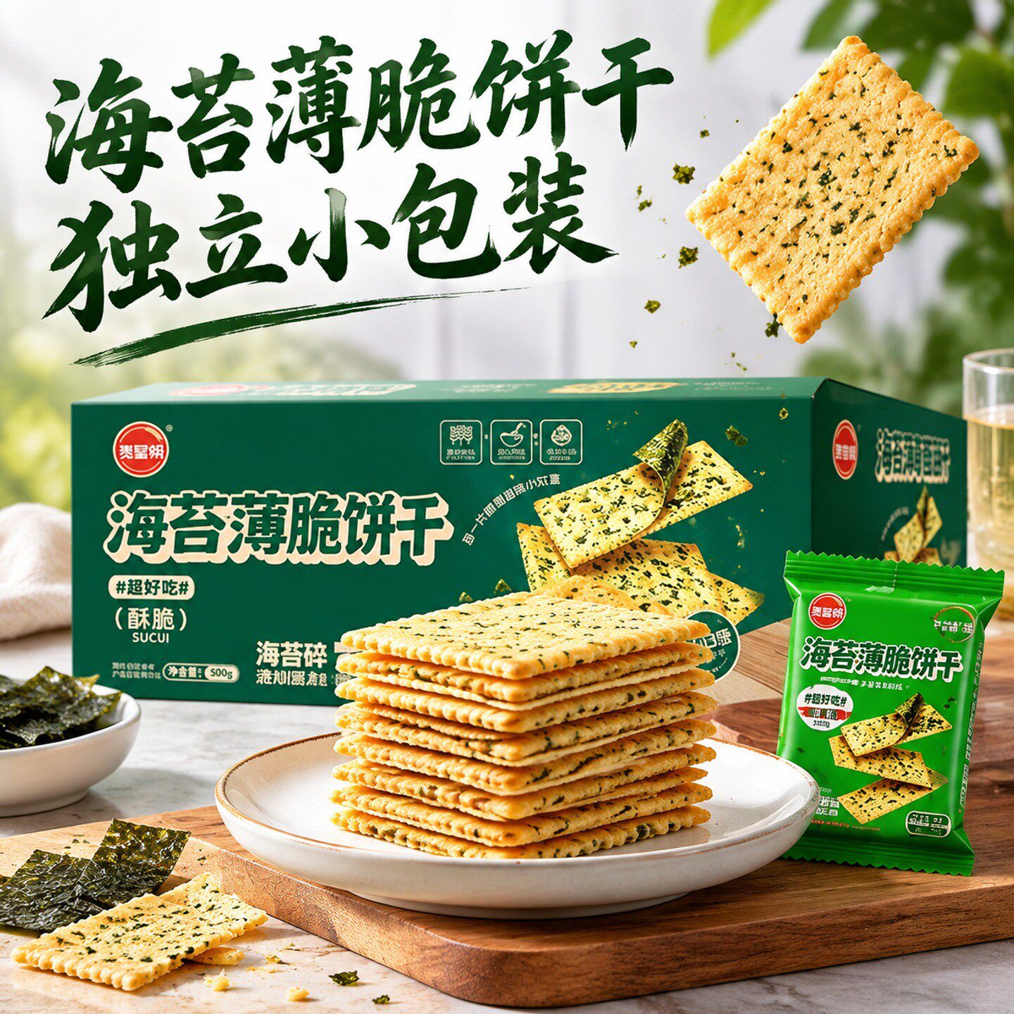 海苔薄脆饼干酥脆薄饼休闲食品办