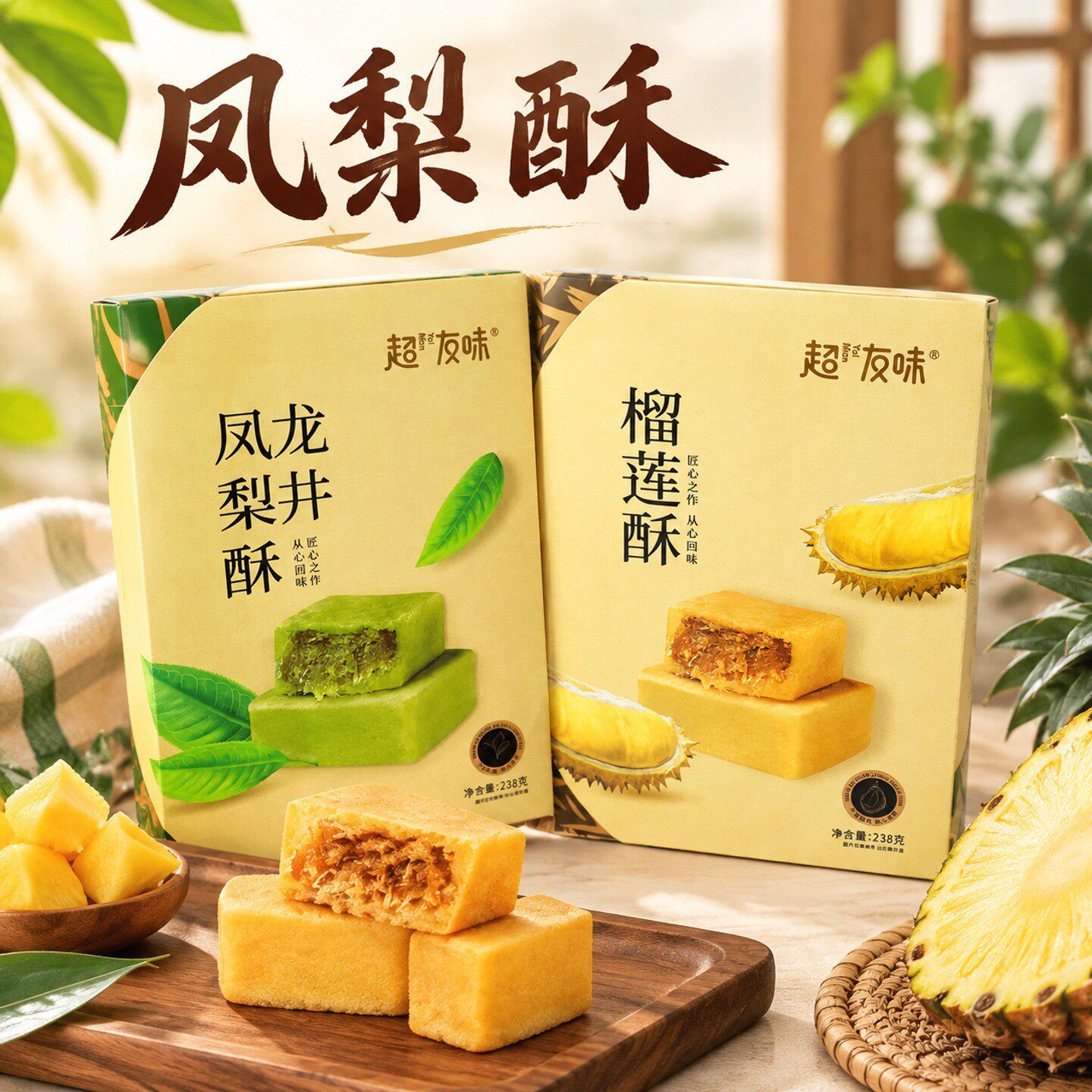新品龙井凤梨酥238g传统糕点榴莲