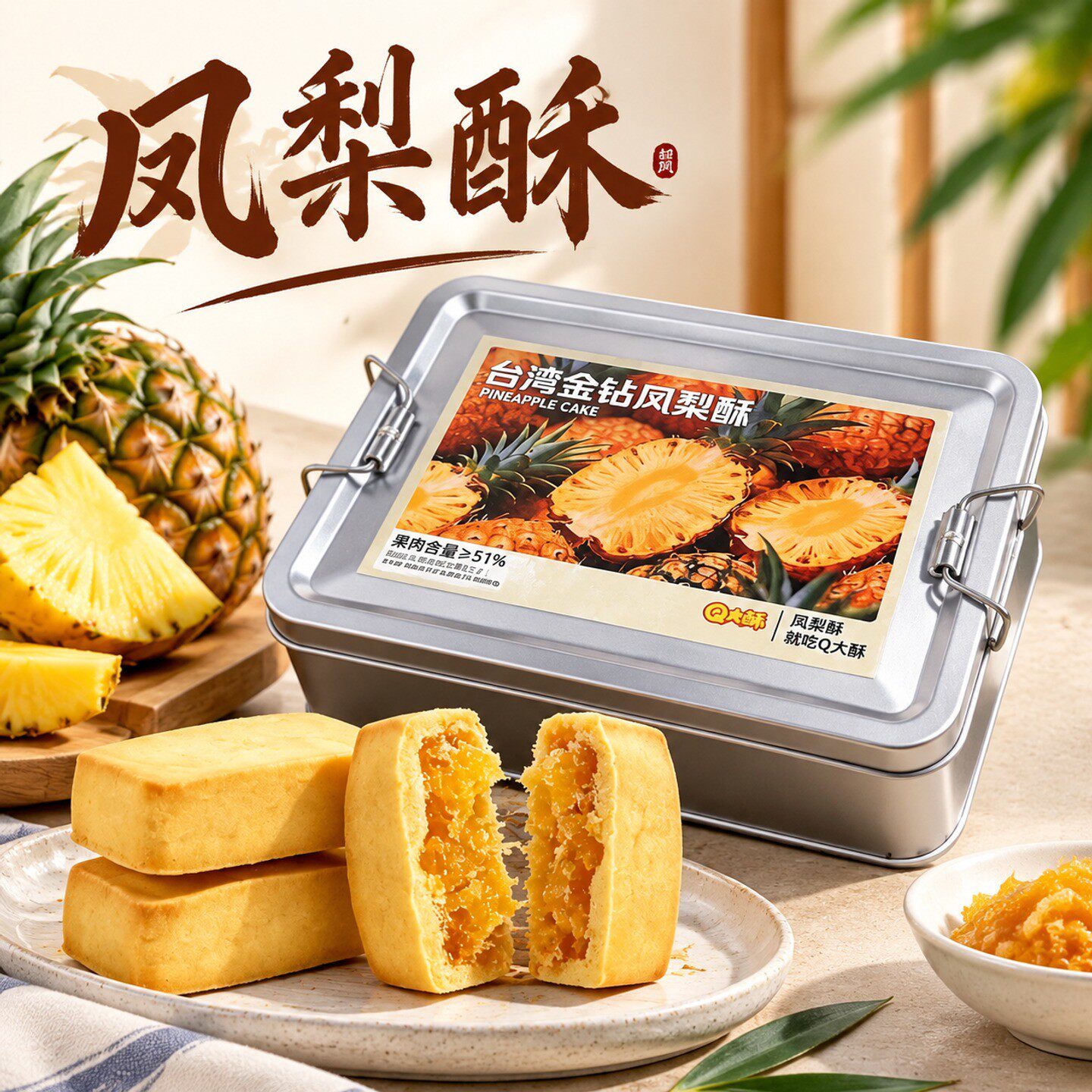 凤梨酥真果肉风味台湾铁盒装传统