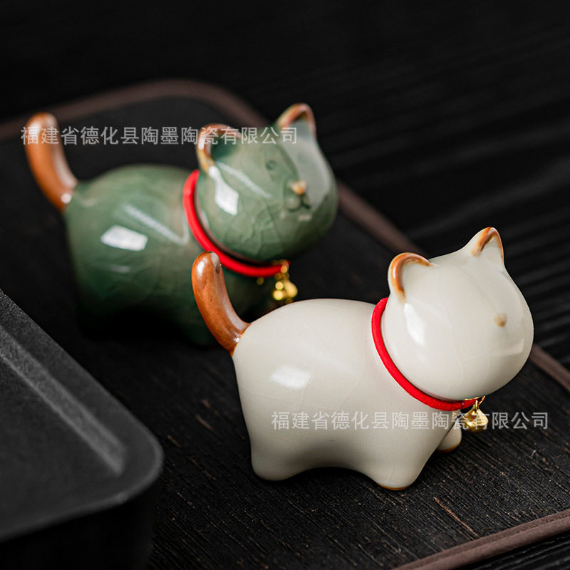 现货可养开片小猫小狗乌龟鸭子陶瓷茶宠小号摆件纸镇茶桌送礼首选