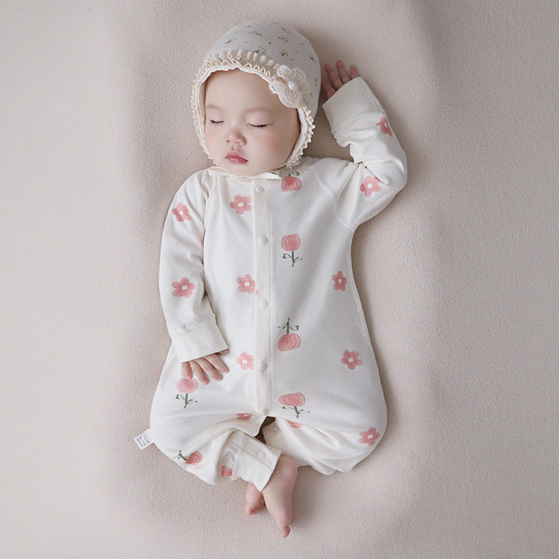 婴儿连体衣新生儿打底内衣宝宝春秋冬睡衣婴幼儿对开按扣衣服纯棉