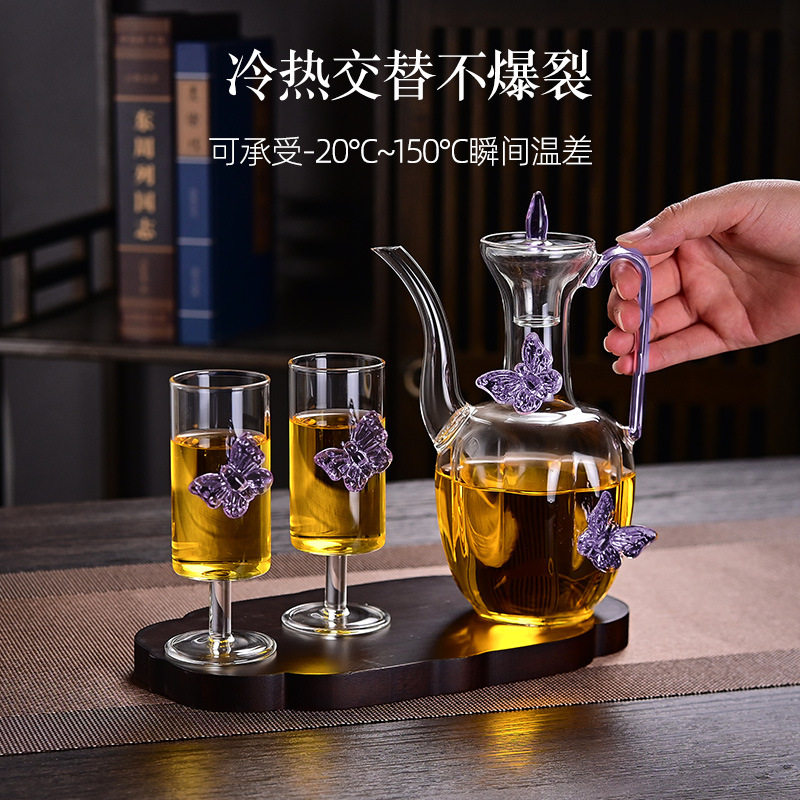 仿宋玻璃执壶自带过滤蝴蝶贵妃壶花茶壶耐高温透明泡茶器高档茶具