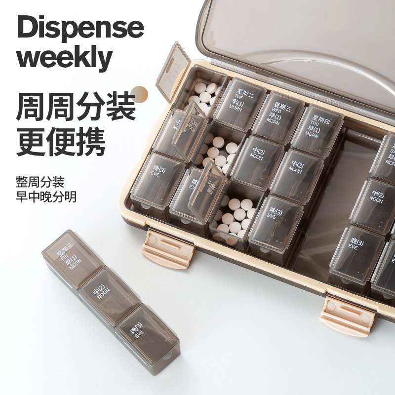 多色药盒分装盒一周7天药盒分类21格28格收纳盒多格PP塑料盒