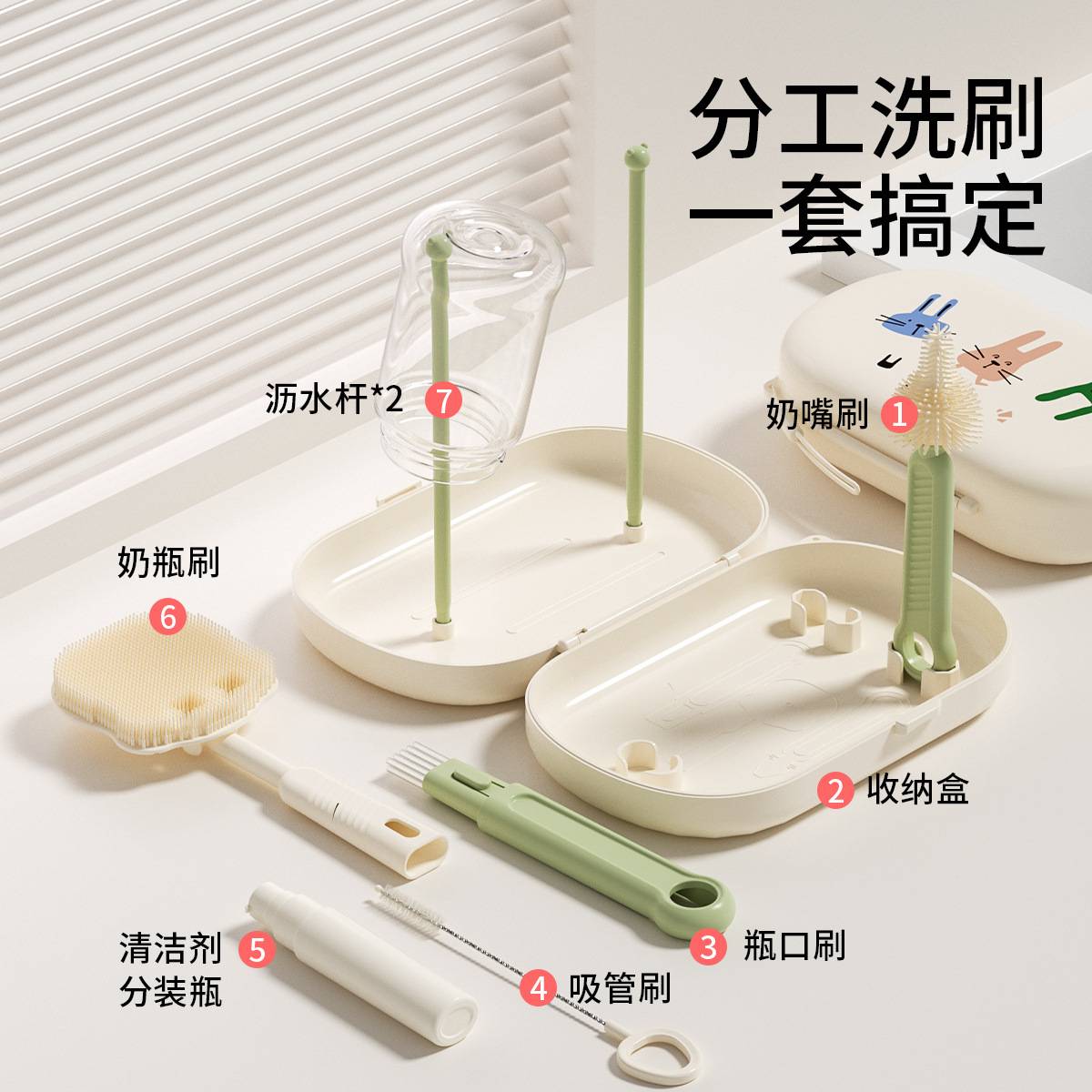 多功能直柄硅胶奶瓶刷奶嘴刷婴儿洗奶瓶水杯容器清洁杯刷沥水