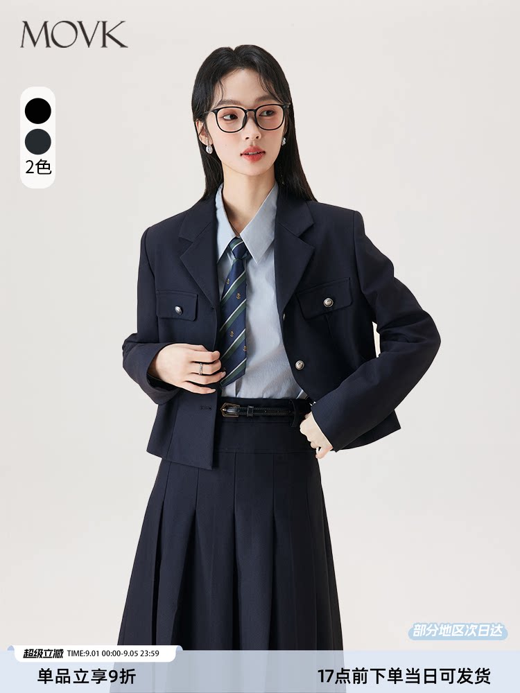 movk藏青色西装外套女学院风短款女士西服大学生面试职业正装套装